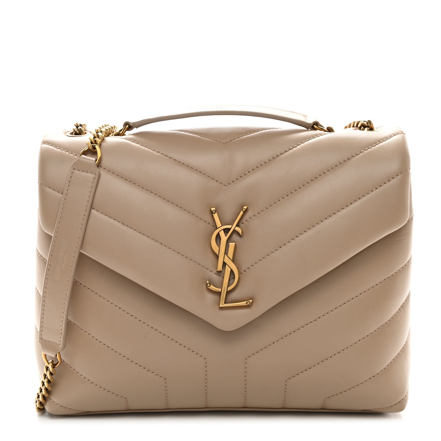 Calfskin Y Quilted Monogram Small Loulou Chain Satchel Dark Beige
