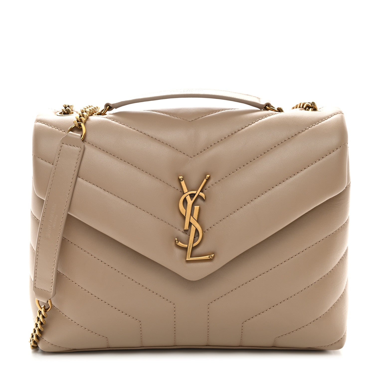 Saint Laurent Calfskin Y Quilted Monogram Small Loulou Chain Satchel Dark Beige 1 of 11