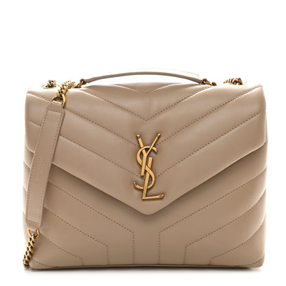 Saint Laurent Calfskin Y Quilted Monogram Small Loulou Chain Satchel Dark Beige 1 of 11