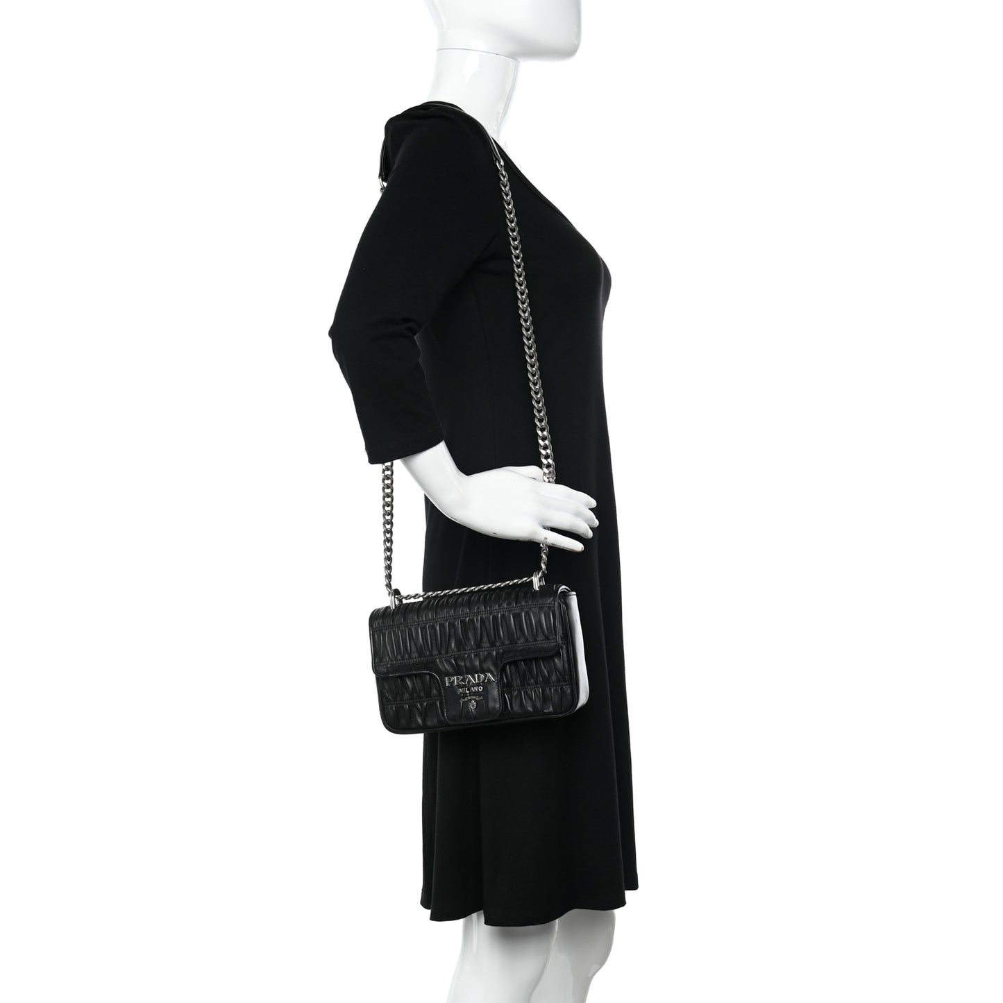 Nappa Gaufre Small Chain Flap Shoulder Bag Black