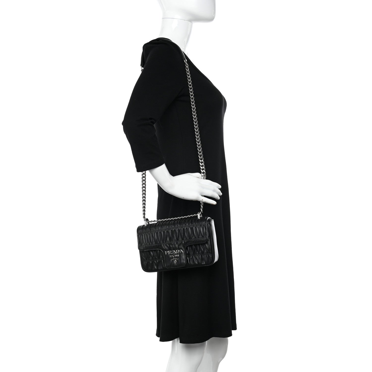 Prada Nappa Gaufre Small Chain Flap Shoulder Bag Black 2 of 11