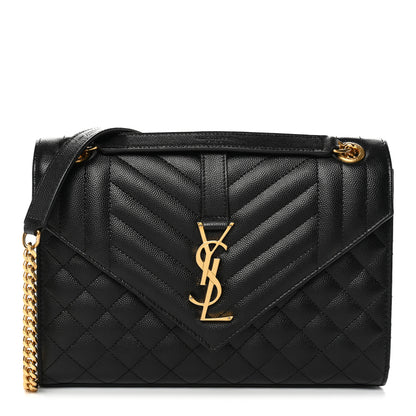 Saint Laurent Grain De Poudre Textured Mixed Matelasse Triquilt Medium Monogram Satchel Black 1 of 12