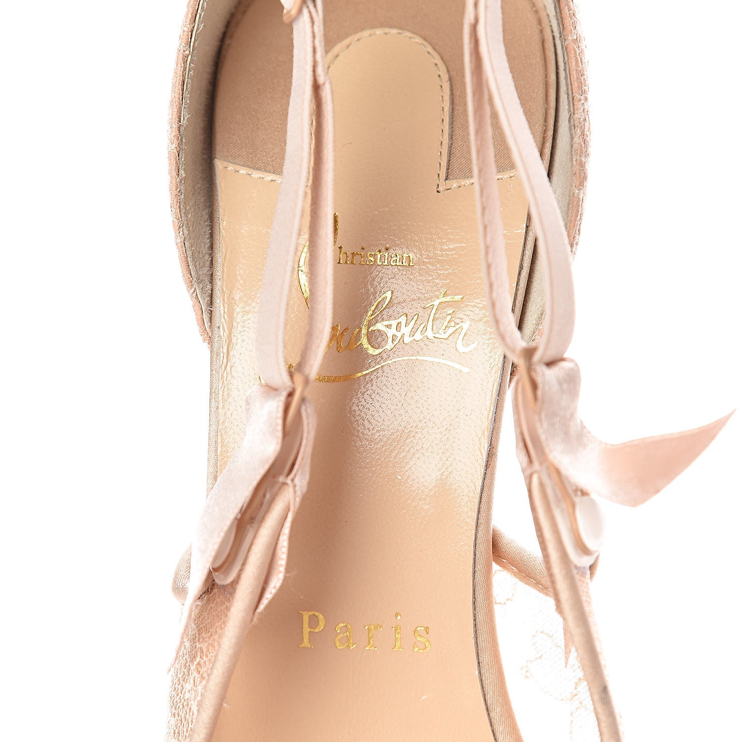 Christian Louboutin Satin Chantilly Lace Hot Jeanbi 100 Pumps 39 Nude 7 of 9