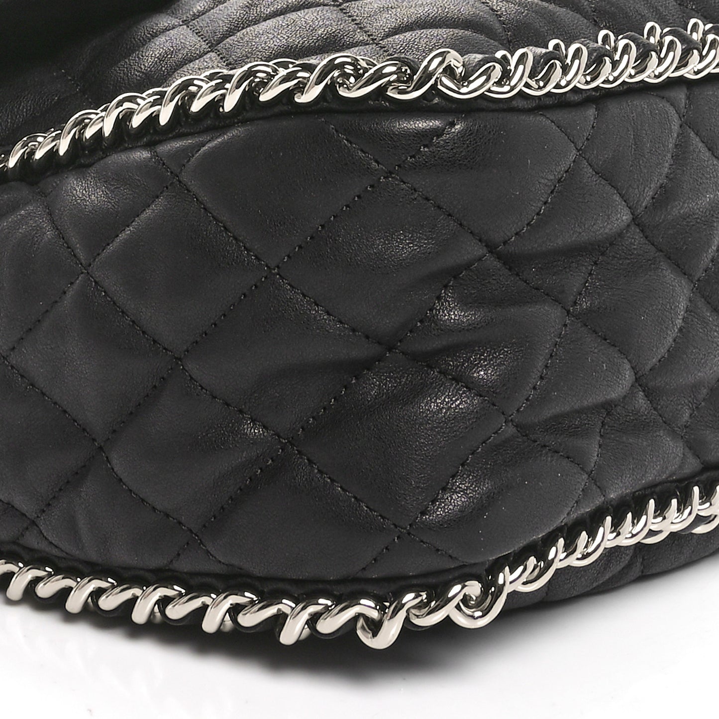 Washed Lambskin Quilted Maxi Chain Around Flap Black