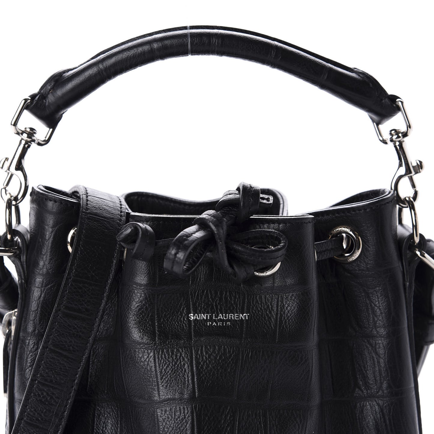Calfskin Crocodile Embossed Small Emmanuelle Bucket Bag Black