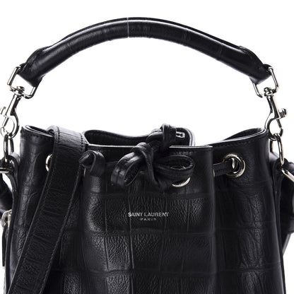 Saint Laurent Calfskin Crocodile Embossed Small Emmanuelle Bucket Bag Black 11 of 11