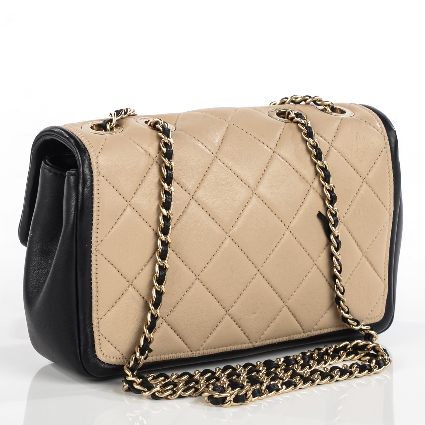 Lambskin Quilted Small Graphic Flap Beige Black