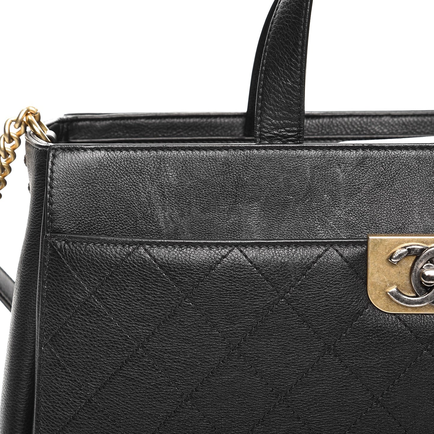 Calfskin Stitched Large Straight Lines Shopping Tote Black