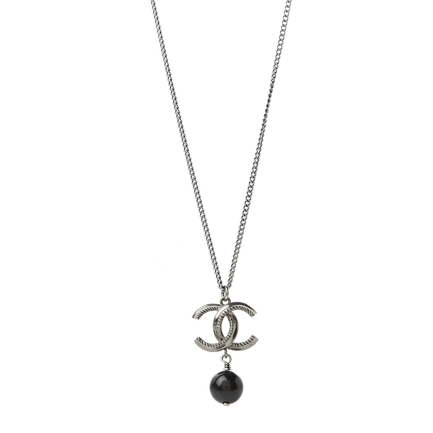 Ruthenium CC Drop Pendant Necklace Black Silver