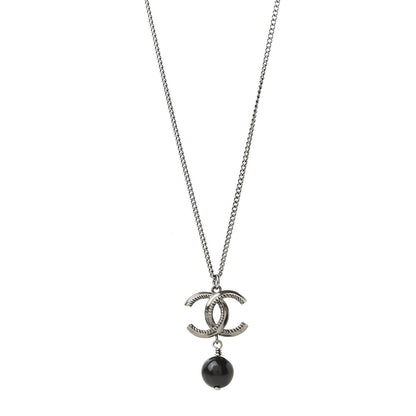 Chanel Ruthenium CC Drop Pendant Necklace Black Silver 5 of 5