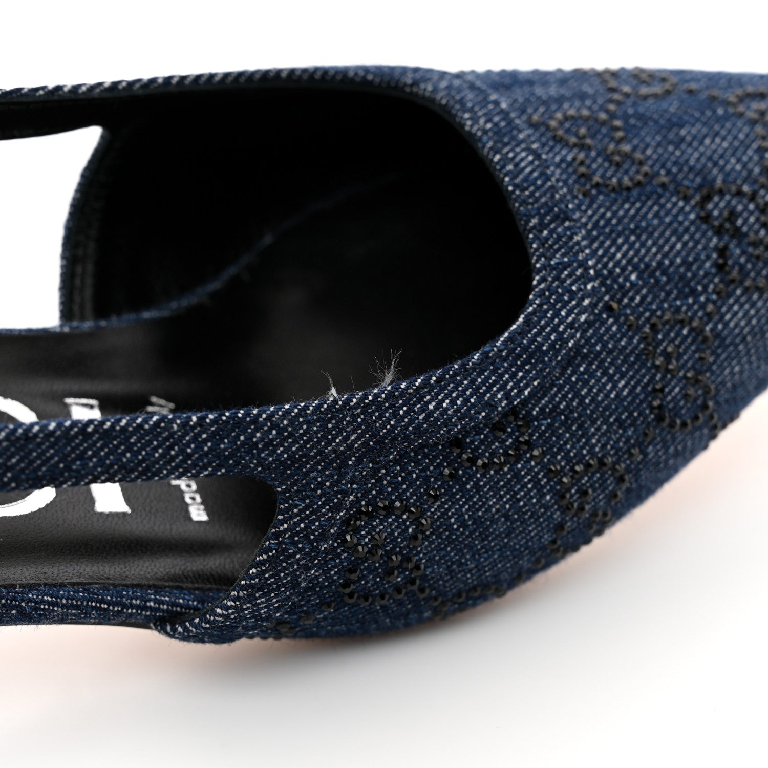 Gucci Denim GG Monogram Malaga Kid Crystal Square G 35mm Slingback Pumps 37 Blue 10 of 12