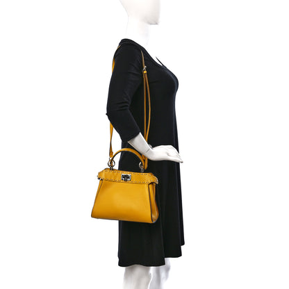 Fendi Vitello Granato Camoscio Selleria Macro Stitchings Mini Peekaboo Iconic Satchel Mimosa 2 of 9