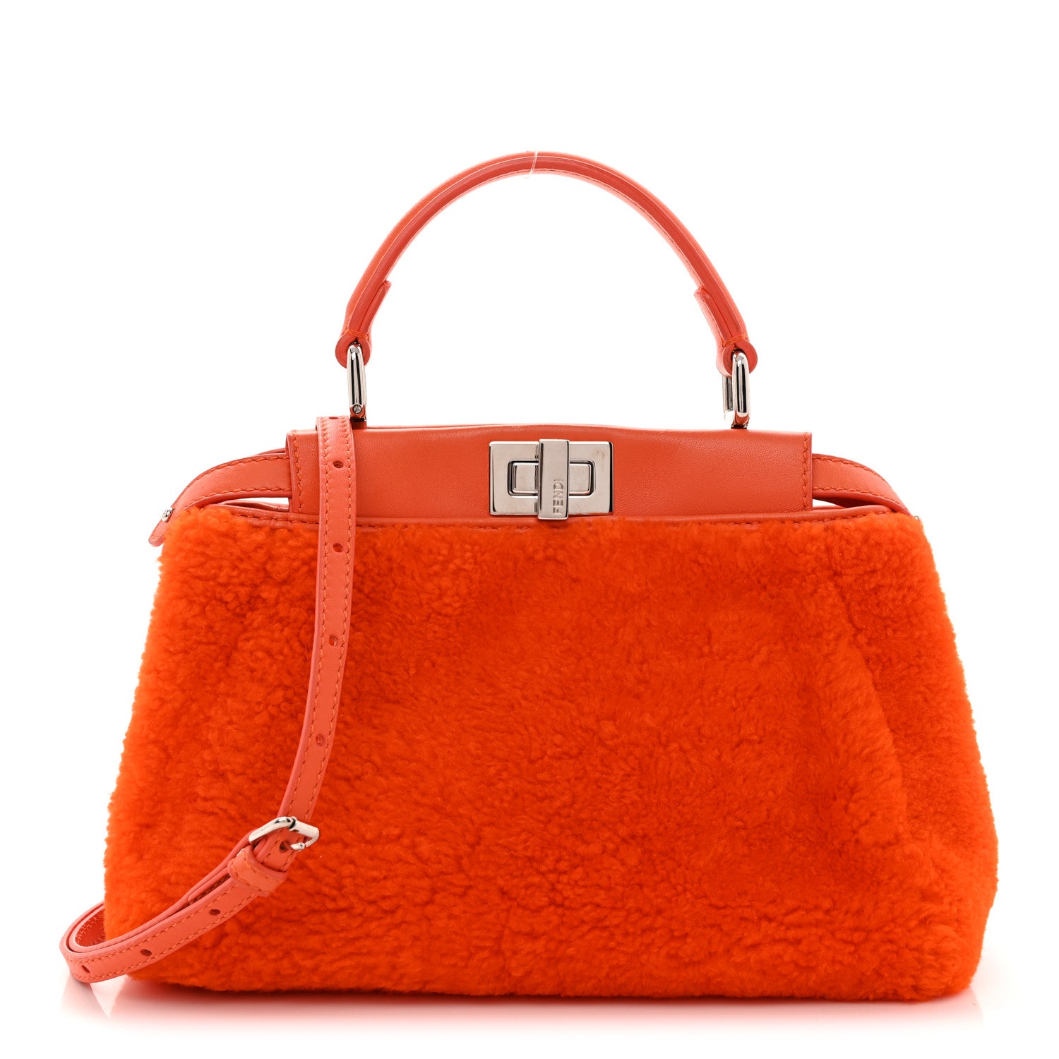 Fendi Shearling Nappa Mini Peekaboo Iconic Satchel Arancio 1 of 12