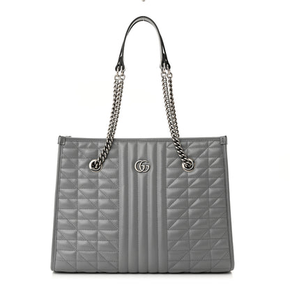 Gucci Calfskin Matelasse Aria Medium GG Marmont Shoulder Tote Deep Grey 1 of 9
