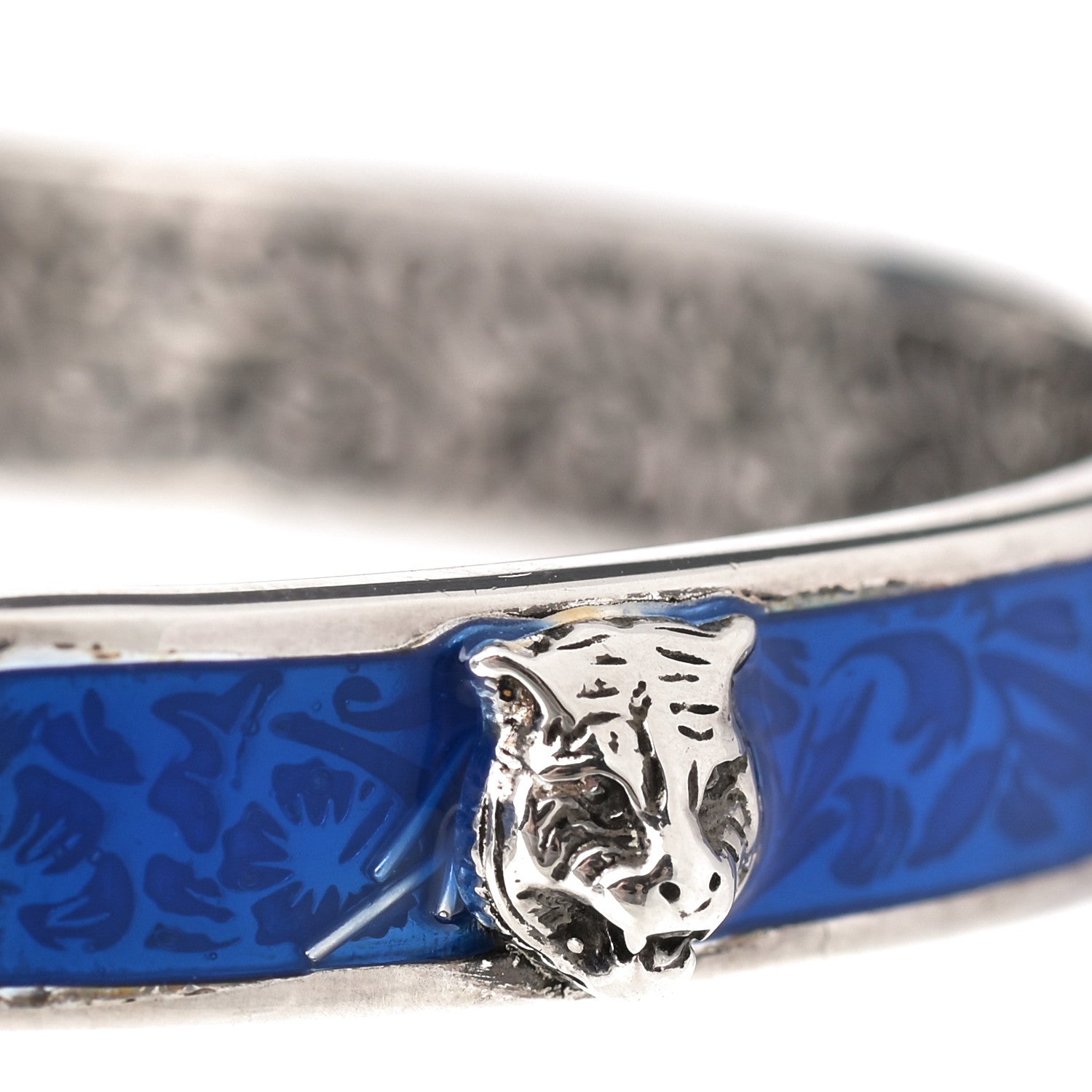 Gucci Sterling Silver Enamel Garden Feline Buckle Bracelet Blue 5 of 6
