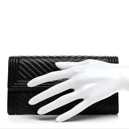 Chanel Caviar Chevron Quilted Boy Flap Wallet Black 2 of 8