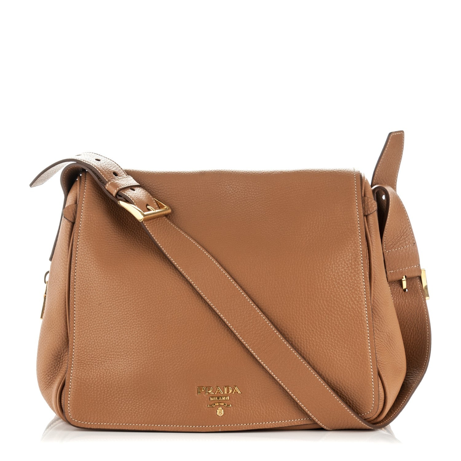 Prada Vitello Daino Shoulder Flap Bag Naturale 1 of 8