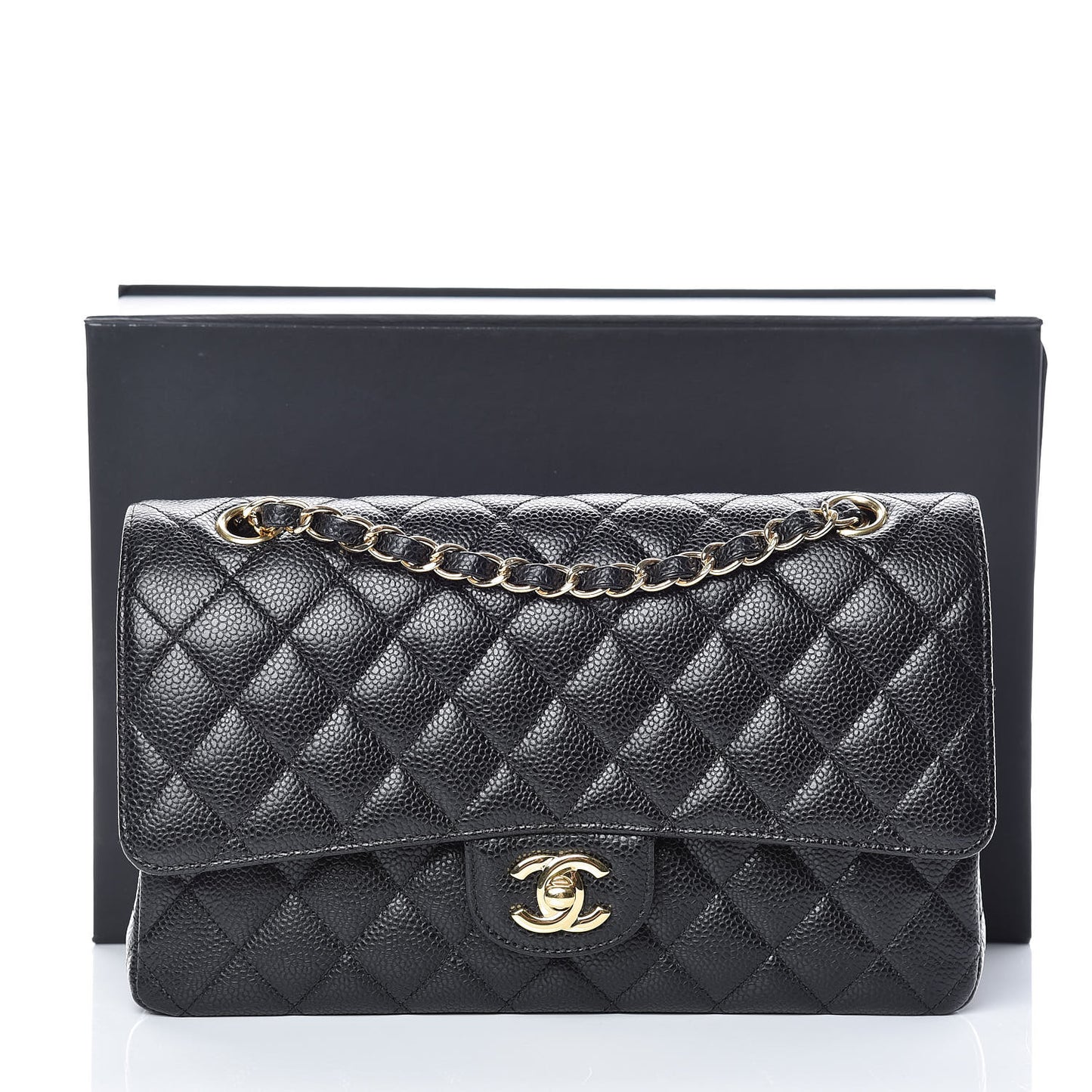 Caviar Quilted Medium Double Flap Black