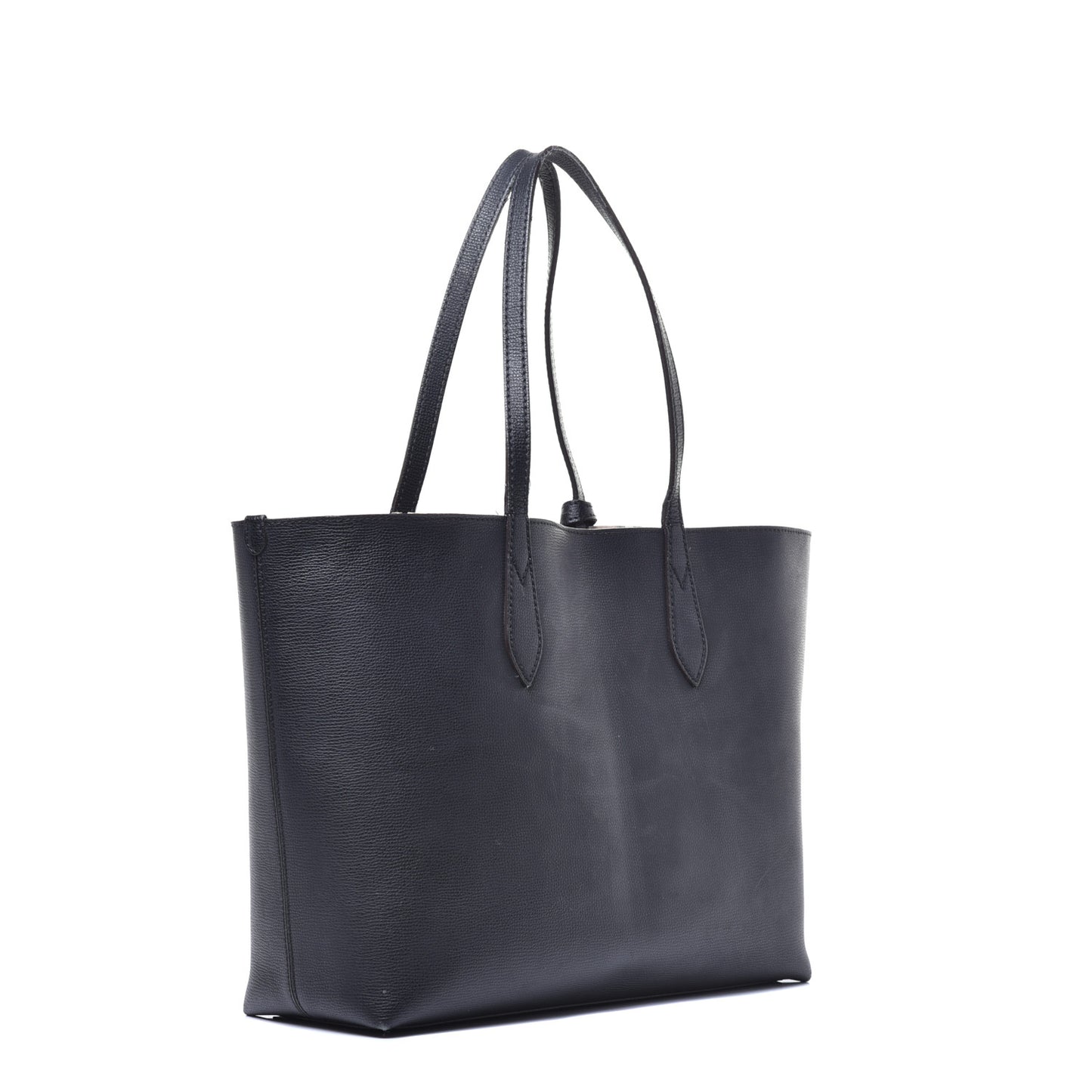 Grainy Calfskin Haymarket Check Medium Reversible Tote Black