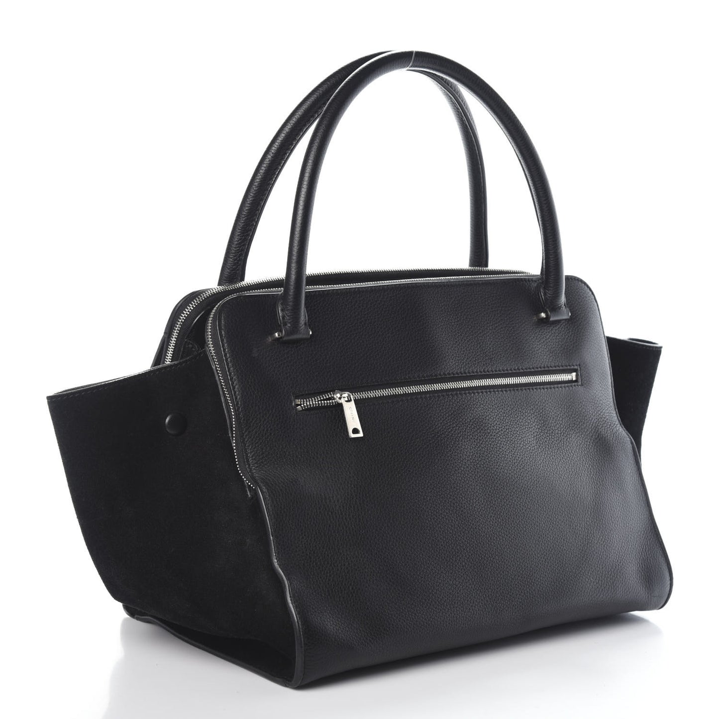 Drummed Calfskin Suede Double Zip Trapeze Black
