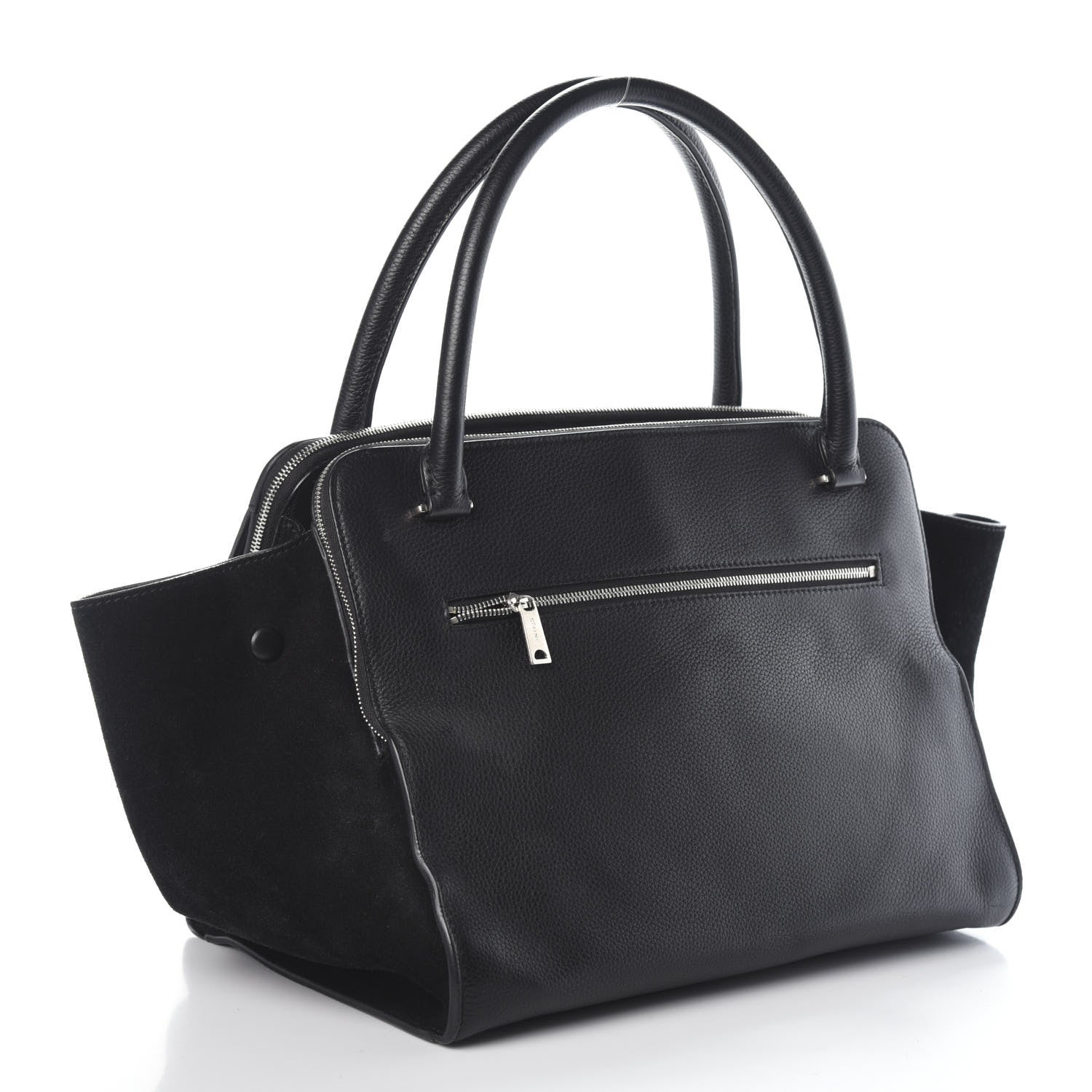 Celine Drummed Calfskin Suede Double Zip Trapeze Black 3 of 9