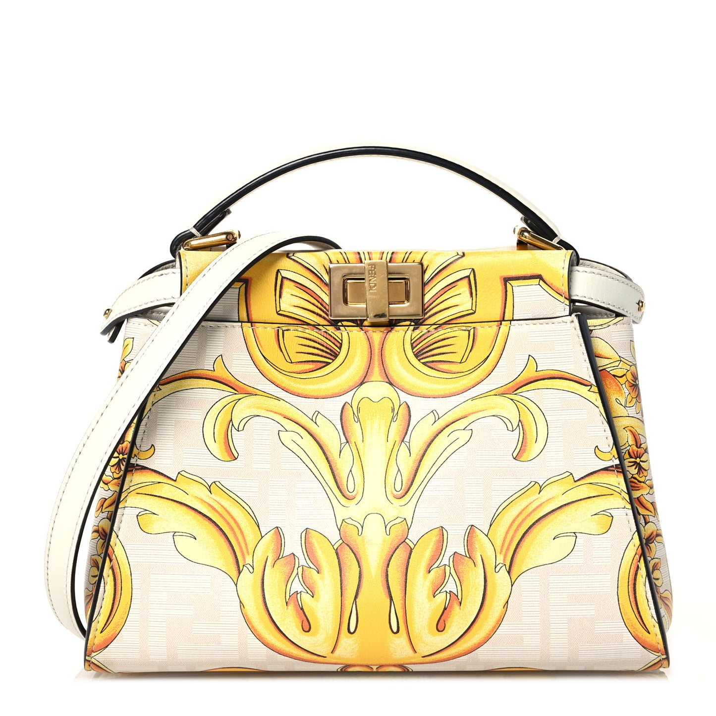 X VERSACE Vitello Seta Nappa Fendace FF Baroque Mini Peekaboo Iconic Satchel White Ice Gold