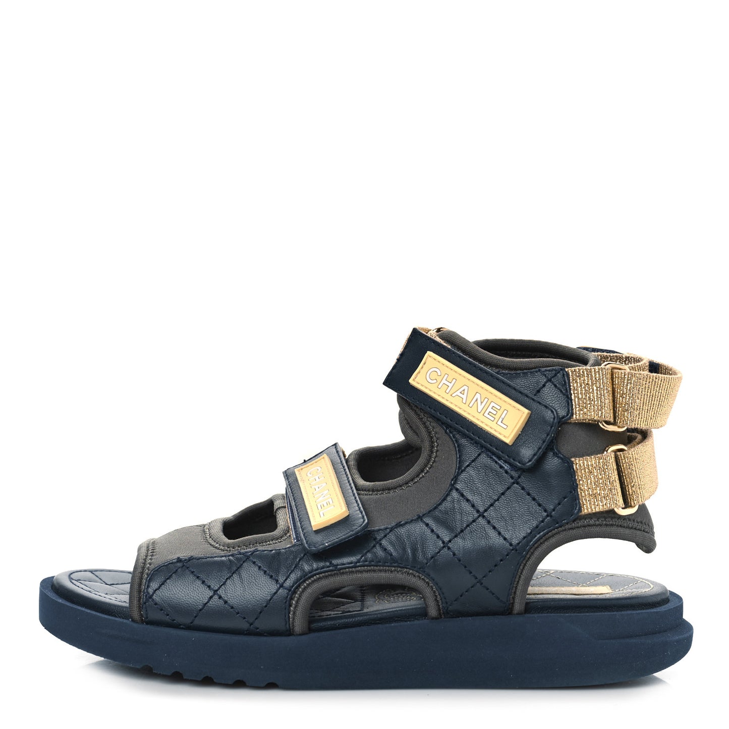 Goatskin Fabric TPU Gladiator Sandals 37 Navy Dark Grey Yellow