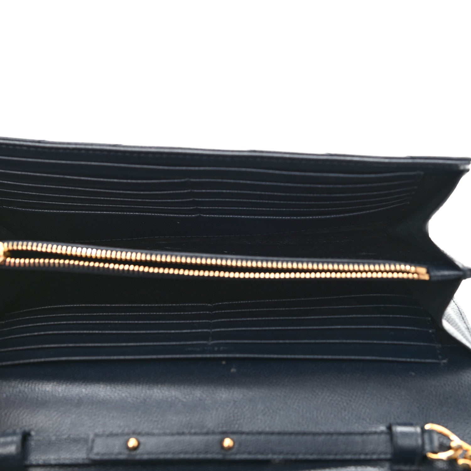 Saint Laurent Grain De Poudre Matelasse Chevron Monogram Chain Wallet Navy 5 of 15