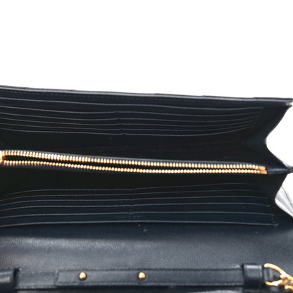 Saint Laurent Grain De Poudre Matelasse Chevron Monogram Chain Wallet Navy 5 of 15
