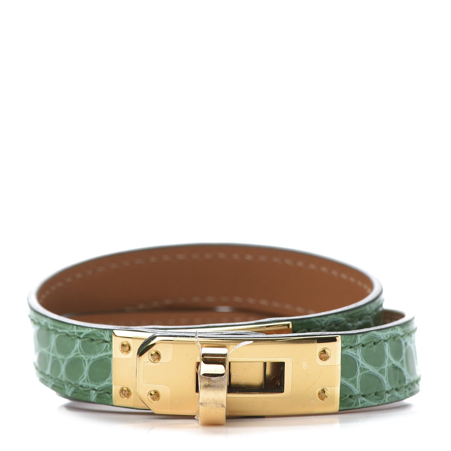 Hermes Shiny Alligator Kelly Double Tour Bracelet Cactus 1 of 6