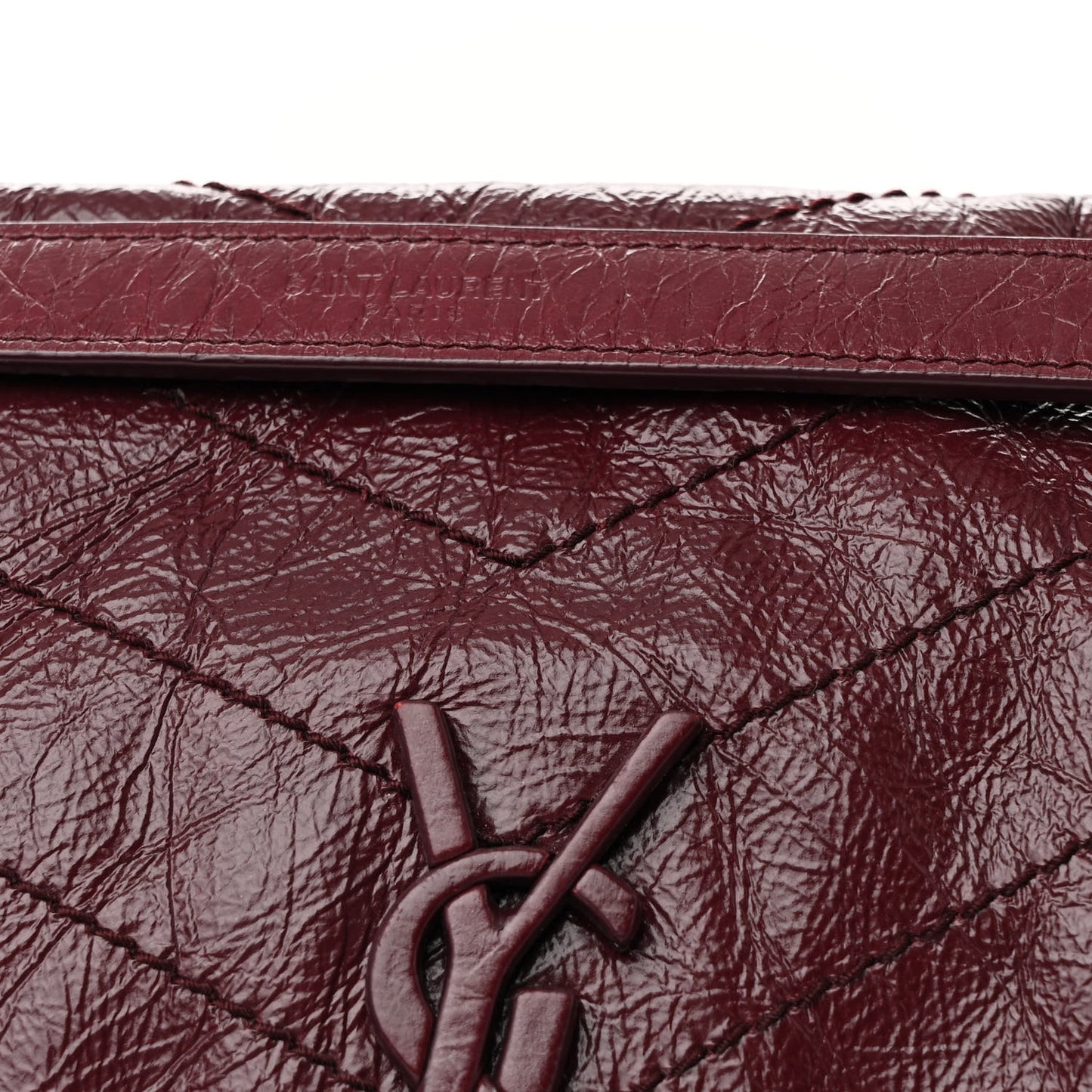 Crinkled Calfskin Matelasse Monogram Medium Niki Chain Satchel Rouge Legion