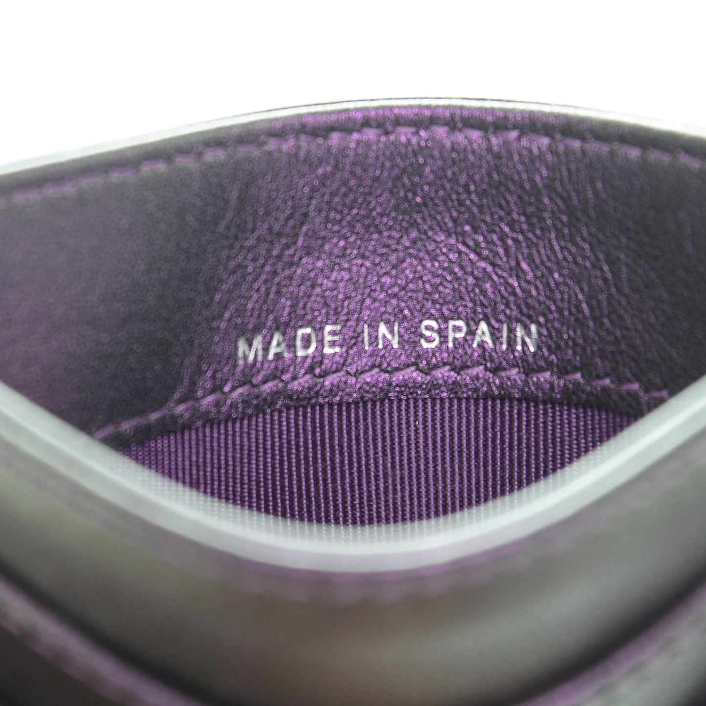 Metallic Lambskin Quilted Card Holder Dark Purple