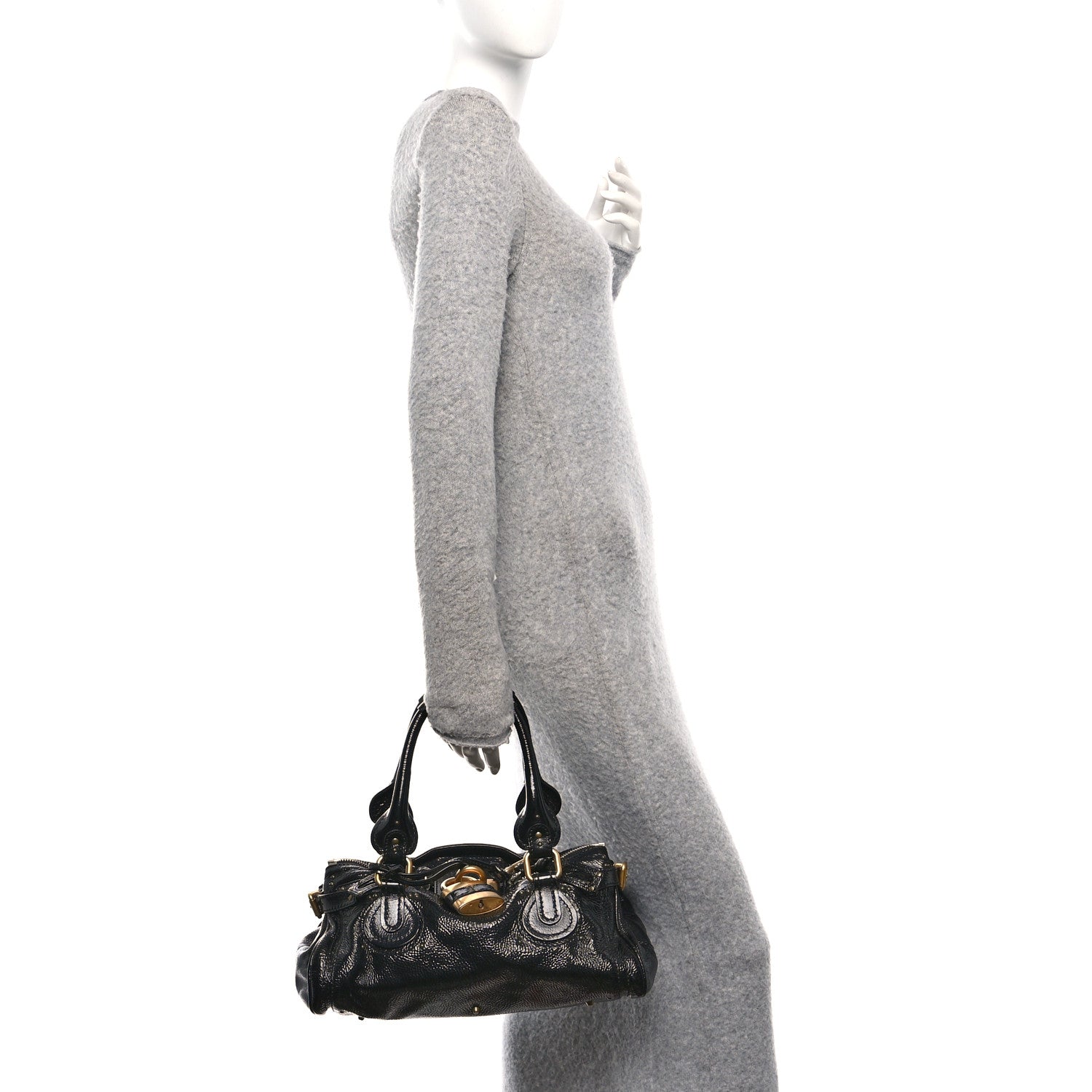 Chloe Crinkled Patent Medium Paddington Satchel Black 2 of 9