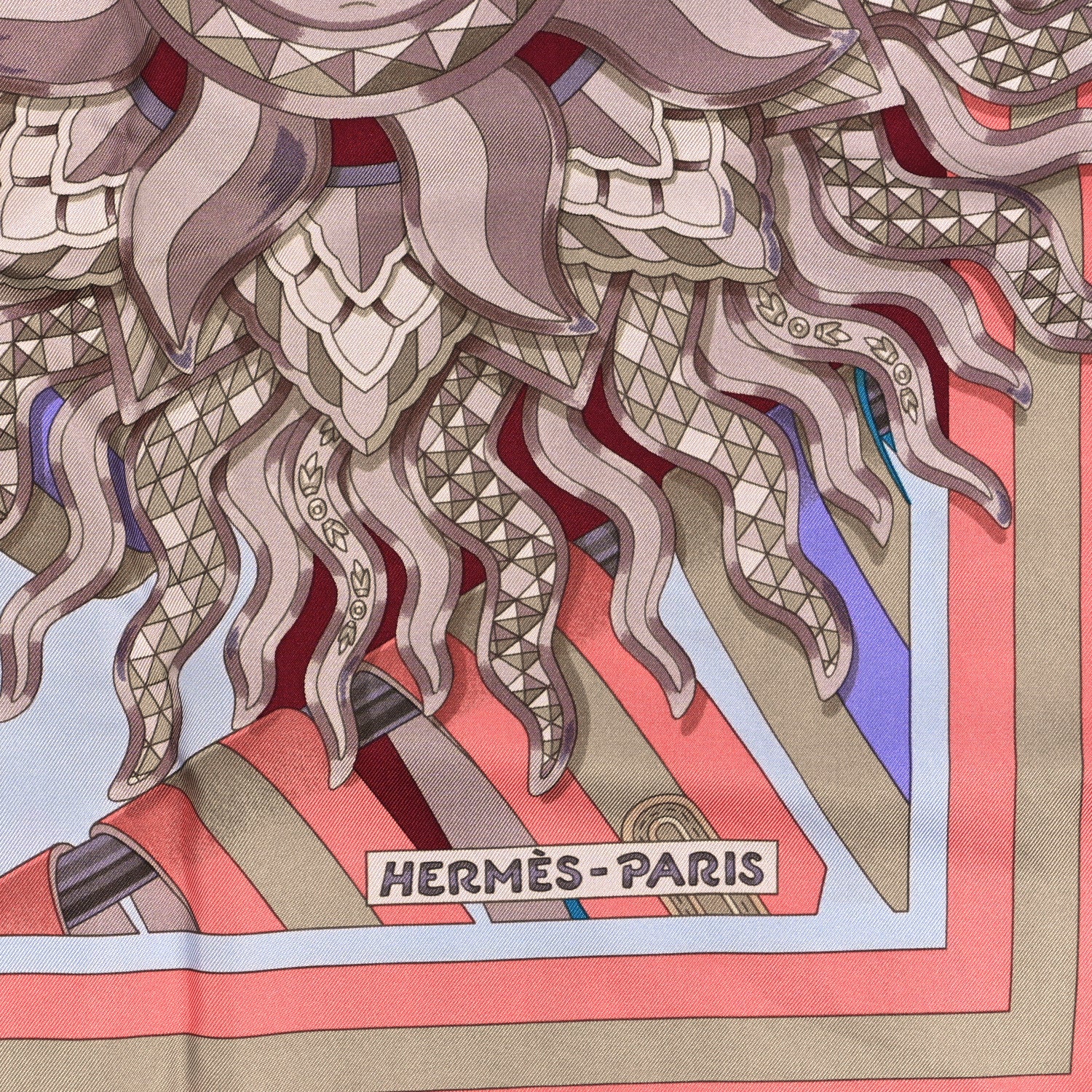 Hermes Silk Les Sangles De Phoebus Scarf 90 Ciel Mauve Grenat 2 of 4