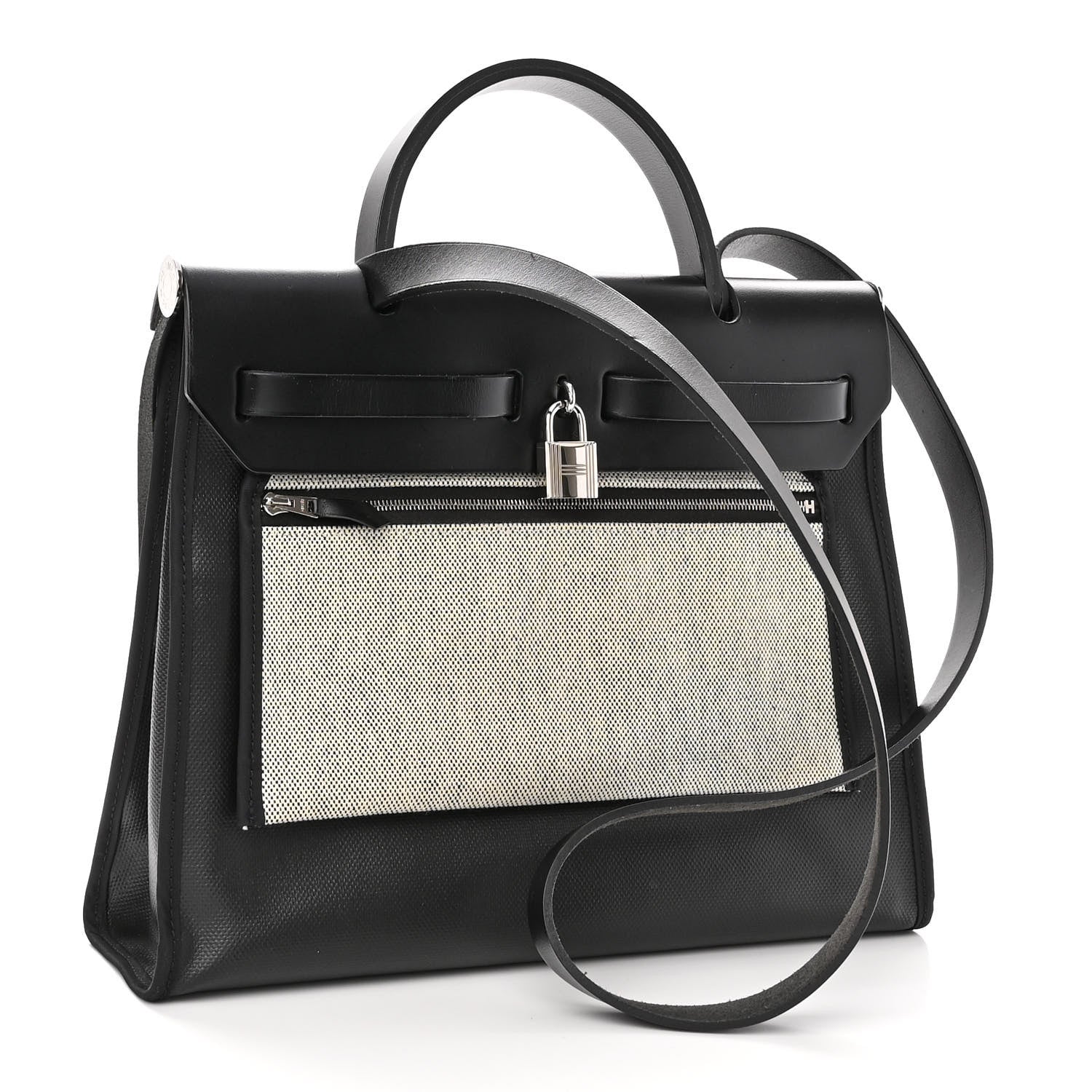 Hermes Toile H Berline Vache Hunter Herbag Zip PM 31 Black Ecru 4 of 11