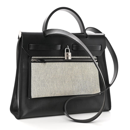 Hermes Toile H Berline Vache Hunter Herbag Zip PM 31 Black Ecru 4 of 11