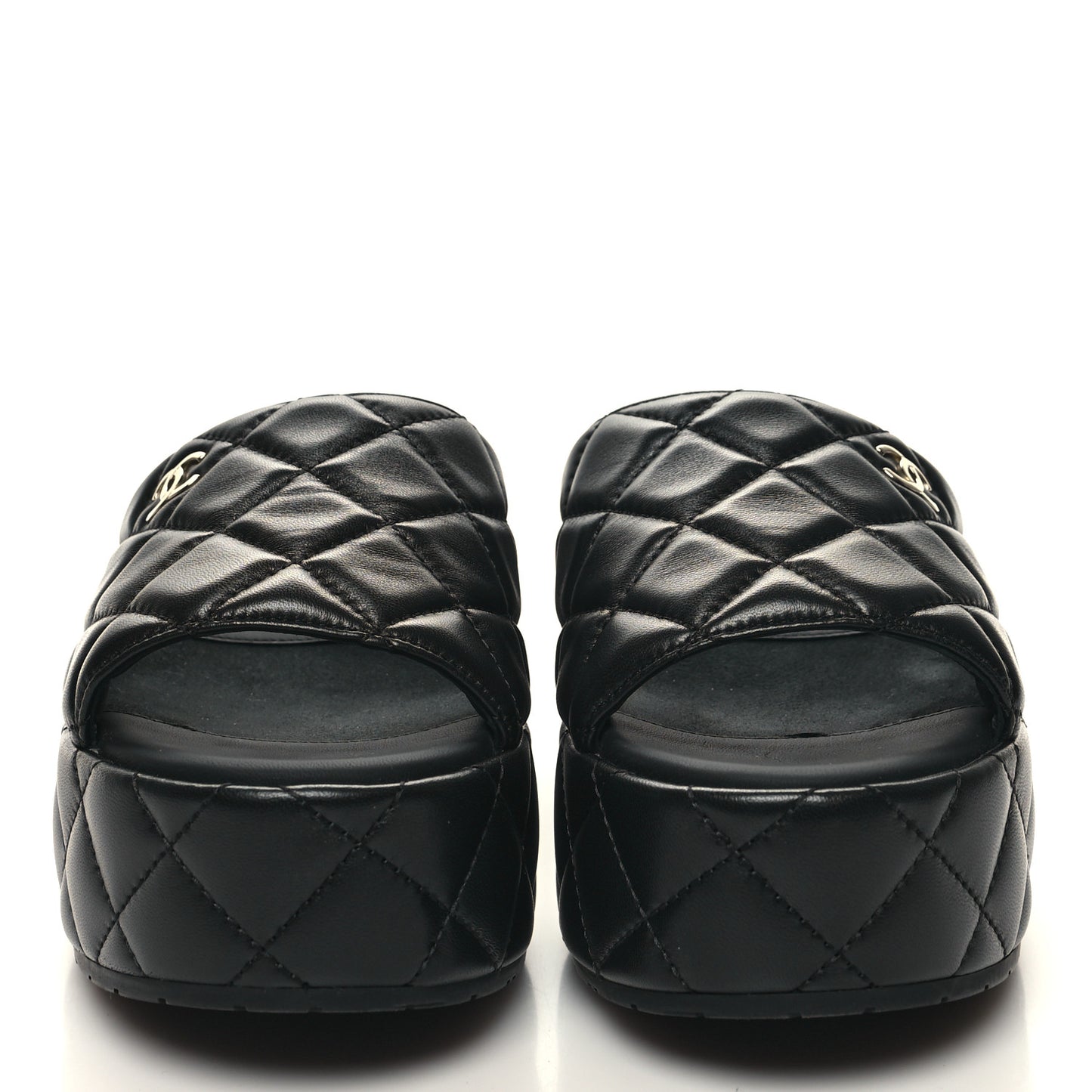 Lambskin Quilted CC Mules Wedge Sandals 39 Black