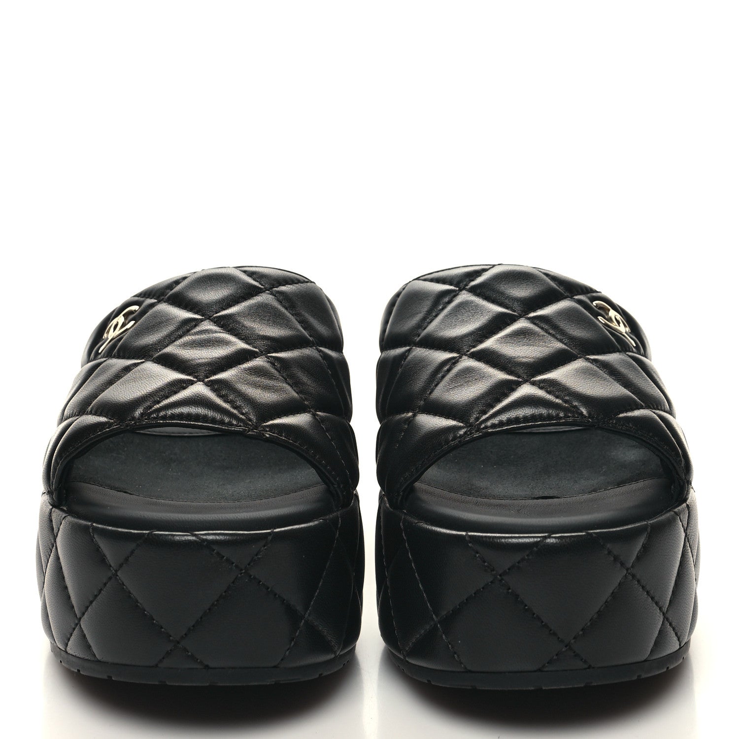 Chanel Lambskin Quilted CC Mules Wedge Sandals 39 Black 2 of 9