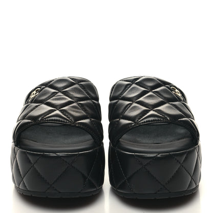 Chanel Lambskin Quilted CC Mules Wedge Sandals 39 Black 2 of 9