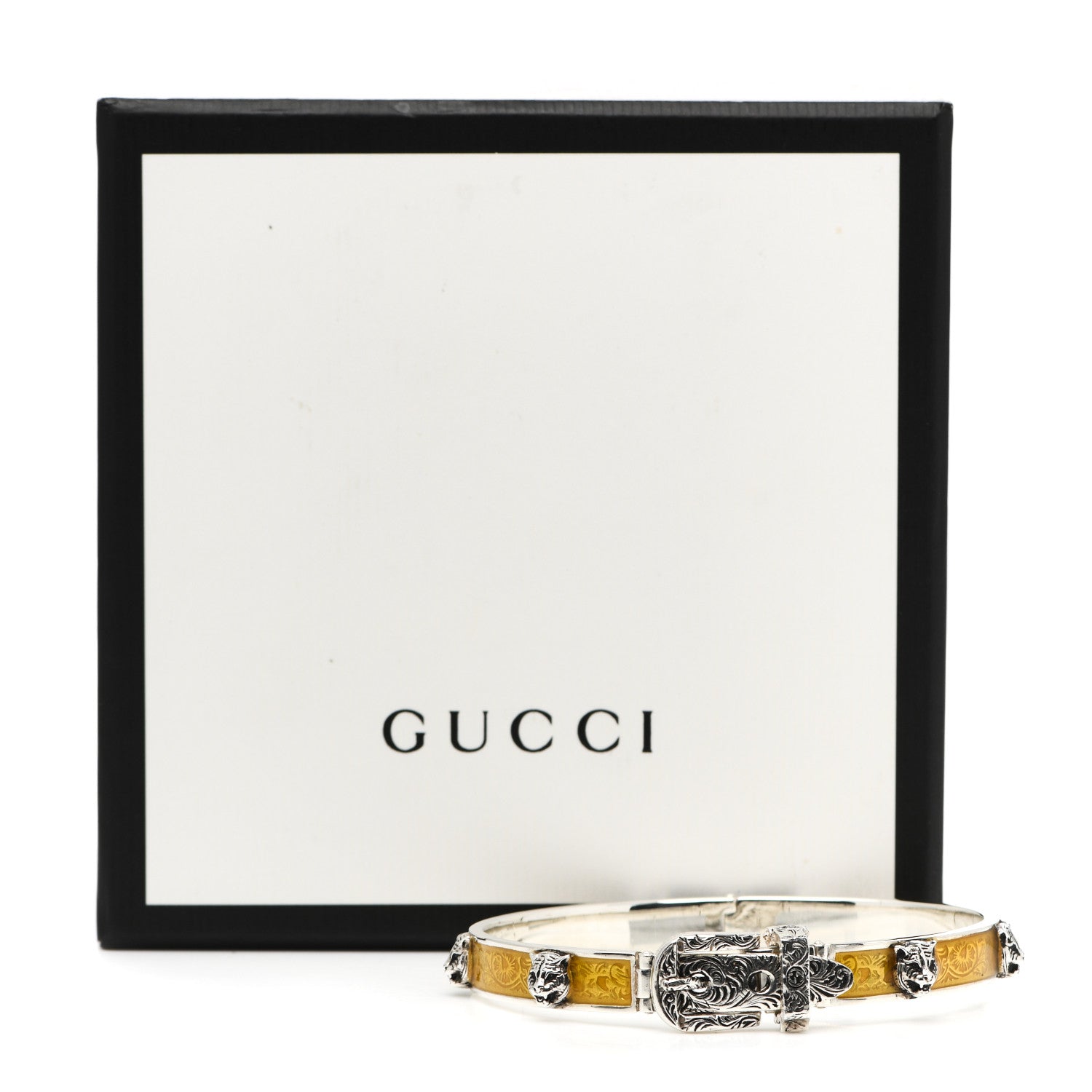 Gucci Sterling Silver Enamel Garden Feline Buckle Bracelet Yellow 7 of 7