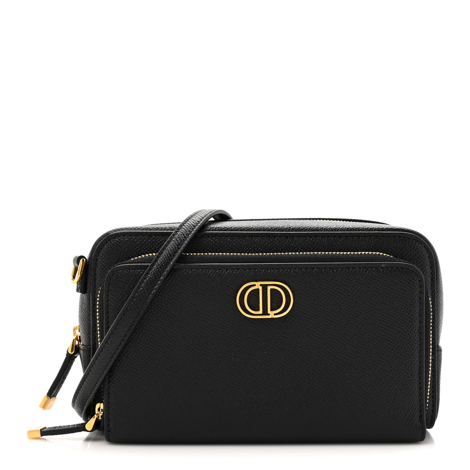 Christian Dior Grained Calfskin Caro Double Pouch Black 1 of 10