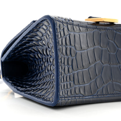 Balenciaga Shiny Calfskin Crocodile Embossed Small Hourglass Top Handle Bag Navy 8 of 11