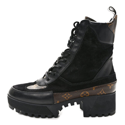 Louis Vuitton Suede Calfskin Monogram Laureate Platform Desert Boots 39 Black 1 of 9
