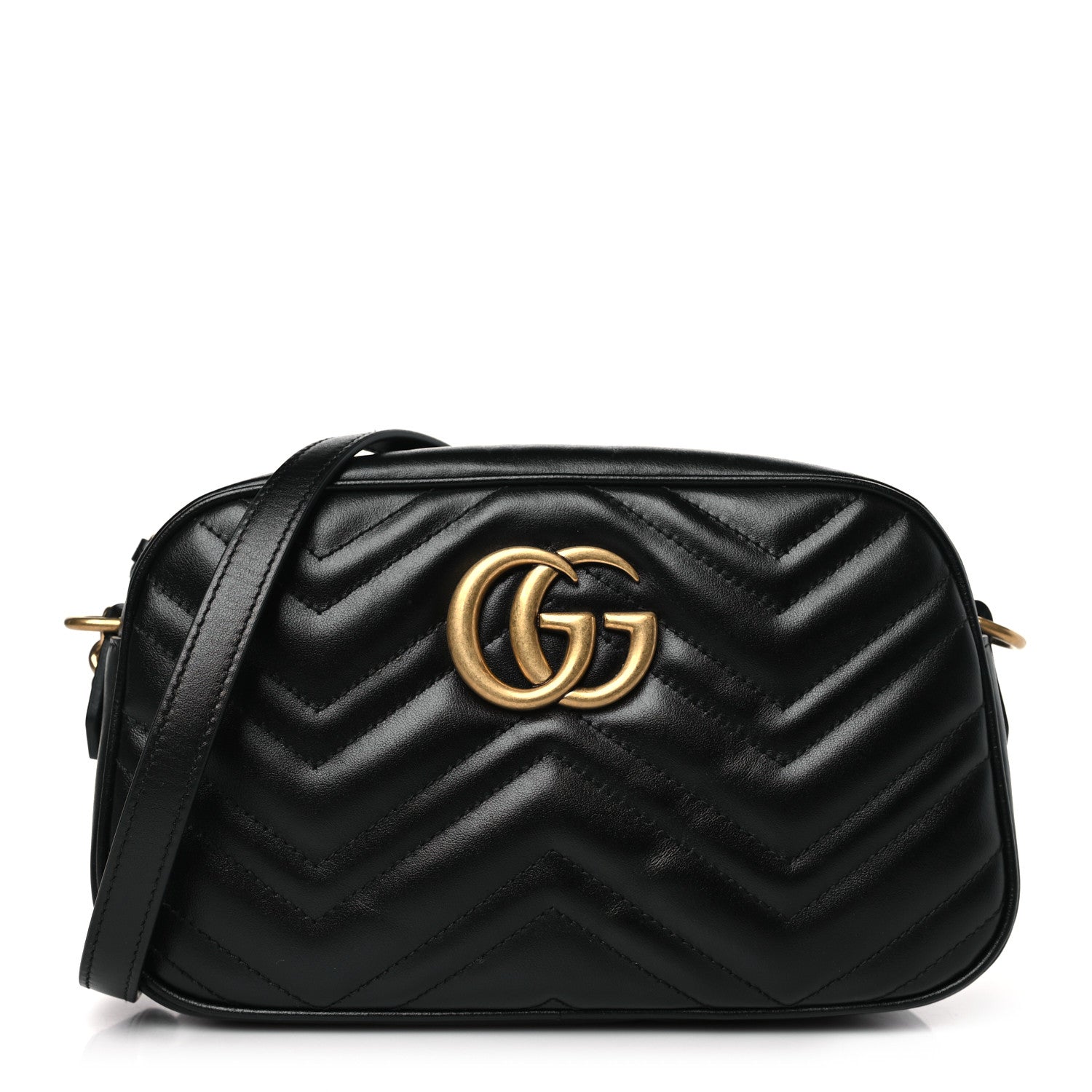 Gucci Calfskin Matelasse Small GG Marmont Chain Shoulder Bag Black 1 of 10