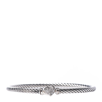 David Yurman Sterling Silver Diamond Cable Collectibles Heart Bracelet 1 of 4