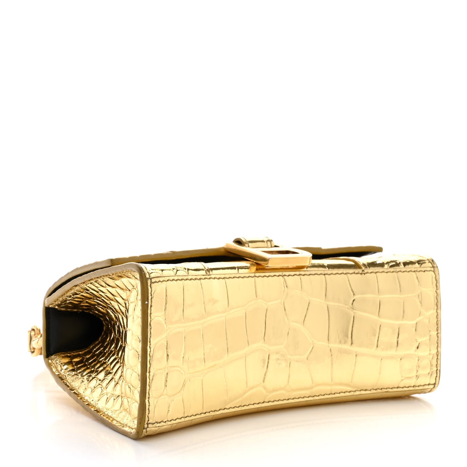 Balenciaga Metallic Calfskin Crocodile Embossed Hourglass Top Handle Bag XS Gold 4 of 12