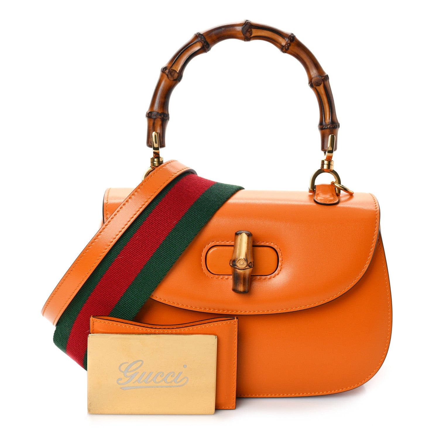 Gucci Boarded Dyana Lux Calfskin Web Small Bamboo 1947 Top Handle Bag Marigold Yellow 1 of 9