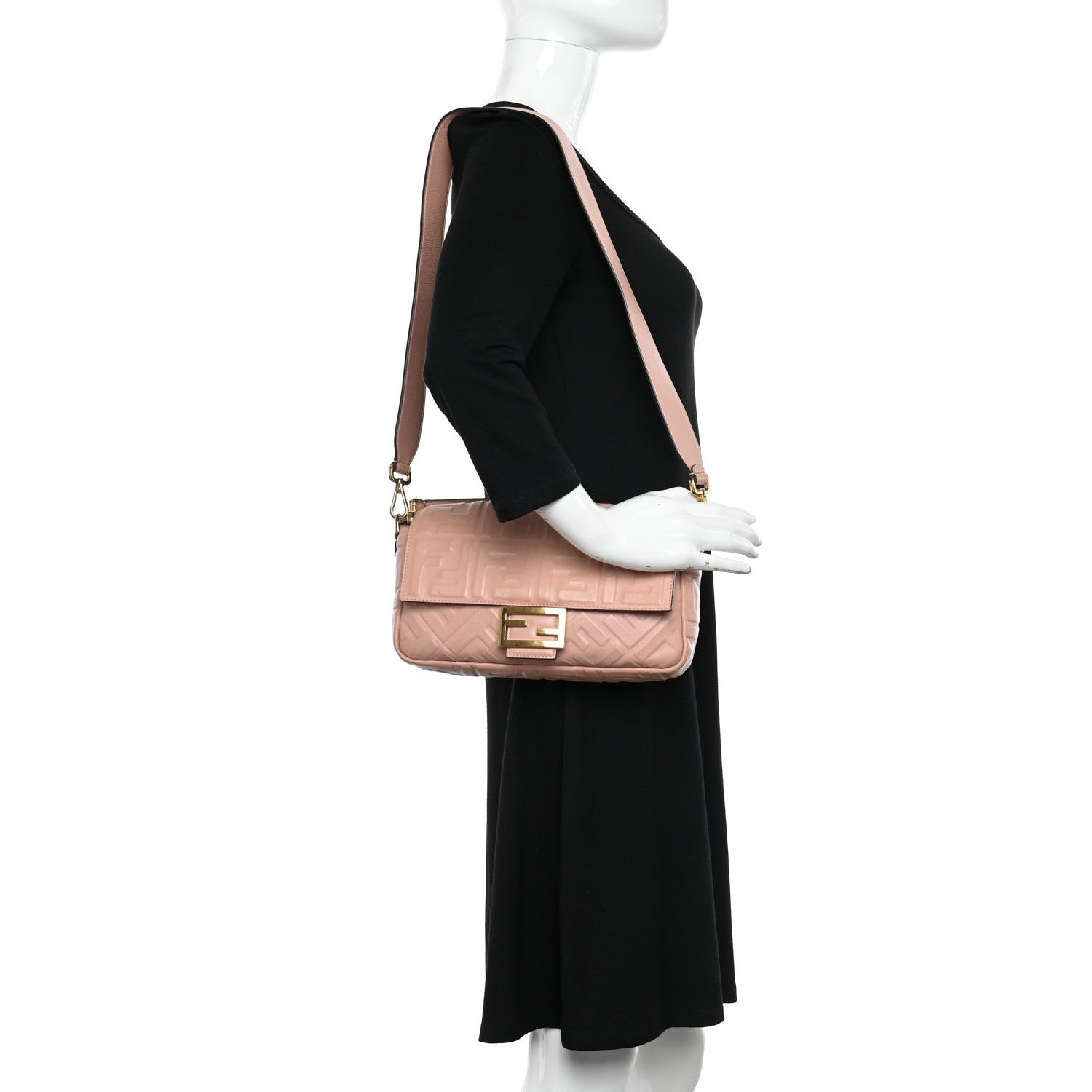 Fendi Nappa FF 1974 Embossed Baguette Rosa Bourbon 2 of 13