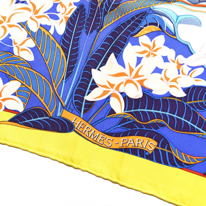 Hermes Silk Flamingo Party Scarf 90 Jaune Vif Bleu Blanc 2 of 3