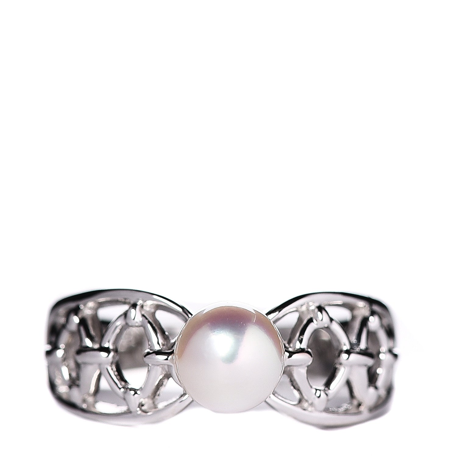 Mikimoto 18K White Gold Akoya Pearl 6mm Band Ring 50 5.25 1 of 5